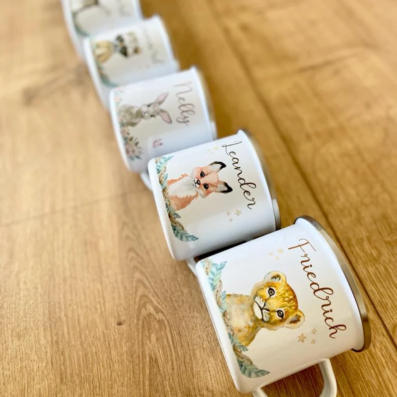 Personalisierte Tasse Bär mit Namen des Kindes | Emaille Trinkbecher für Mädchen u. Jungen I Tolle Kindertasse als besonderes Geschenk | 7 Motivvarianten zur Auswahl