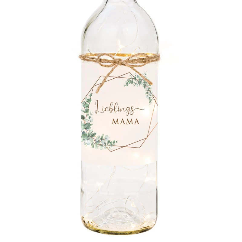 "Lieblingsmama" Leuchtflasche für die Mama | Flaschenlicht mit Schriftzug und Eukalyptus | Besonderes Geschenk für Mütter | 2 Motivvarianten zur Auswahl