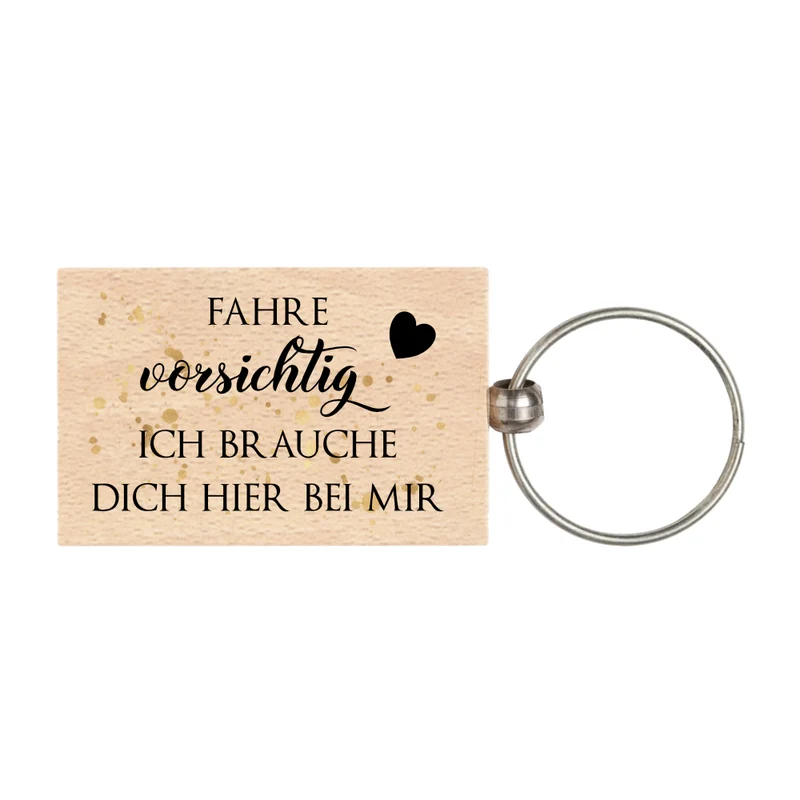 Schlüsselanhänger aus Holz "Fahre vorsichtig" | Geschenk für Autofahrer u. Paare | Glücksbringer mit Schriftzug