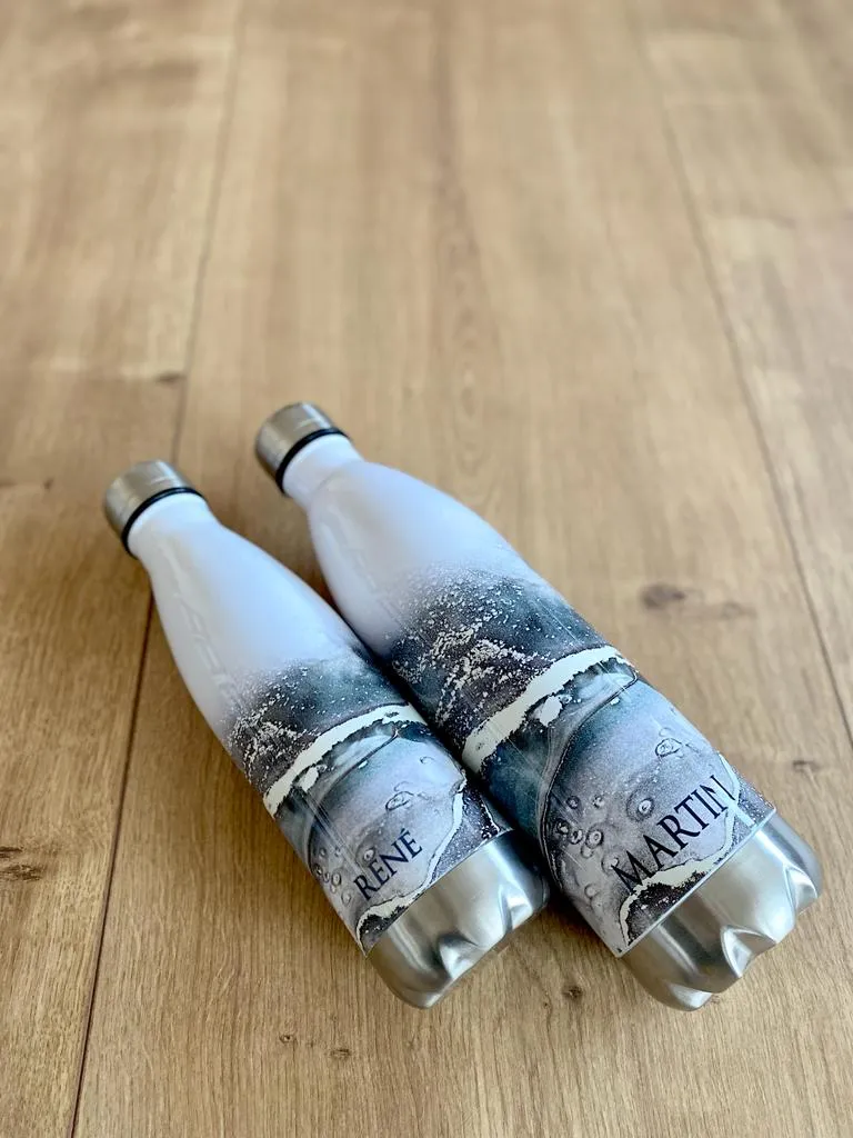 Personalisierte Trinkflasche Edelstahl in Marmor Optik, bedruckte Thermosflasche mit Namen, Wasserflasche zum Sport, die Arbeit und Freizeit | 500ml u. 750ml