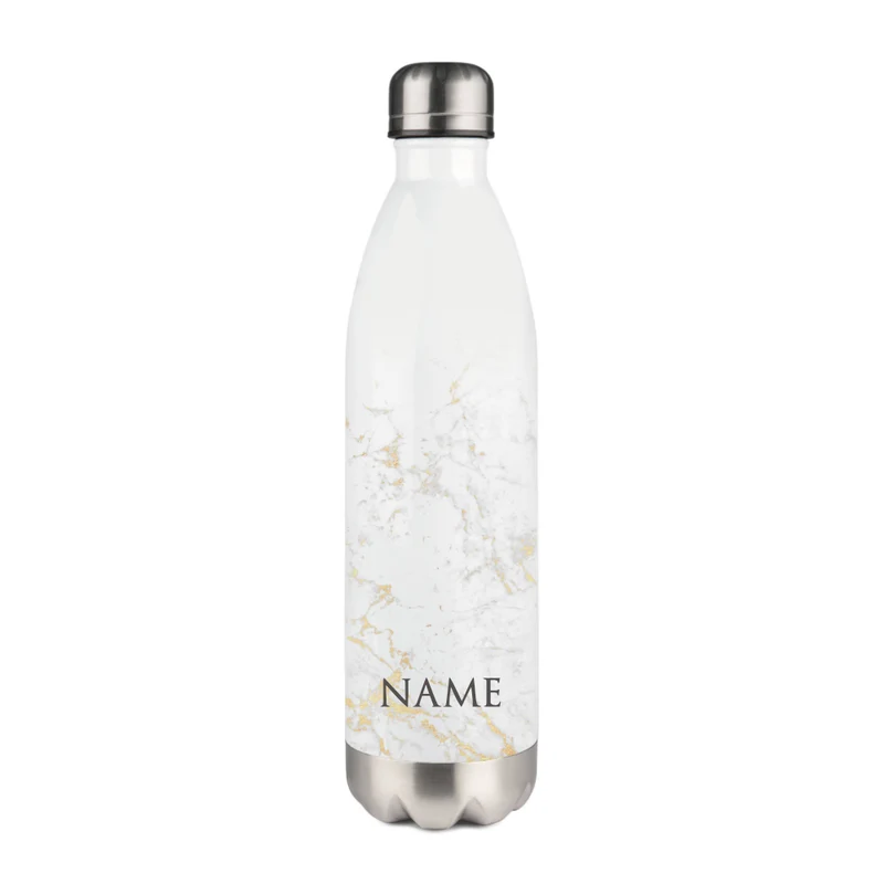 Personalisierte Trinkflasche Edelstahl in Marmor Optik, bedruckte Thermosflasche mit Namen, Wasserflasche zum Sport, die Arbeit und Freizeit | 500ml u. 750ml
