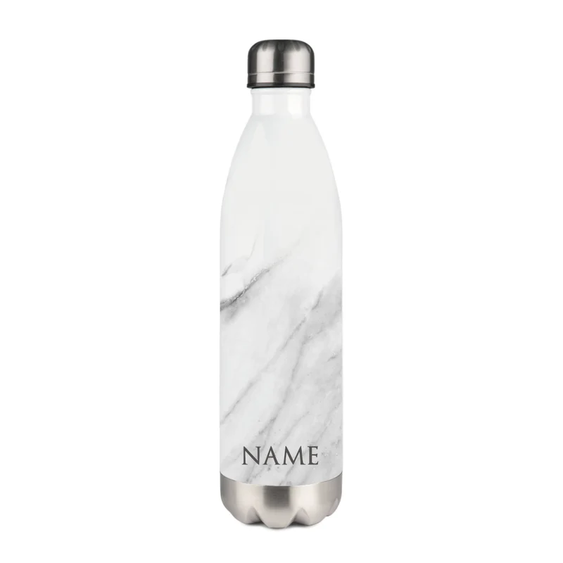 Personalisierte Trinkflasche Edelstahl in Marmor Optik, bedruckte Thermosflasche mit Namen, Wasserflasche zum Sport, die Arbeit und Freizeit | 500ml u. 750ml