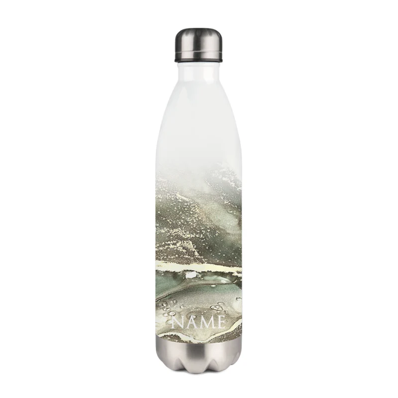 Personalisierte Trinkflasche Edelstahl in Marmor Optik, bedruckte Thermosflasche mit Namen, Wasserflasche zum Sport, die Arbeit und Freizeit | 500ml u. 750ml