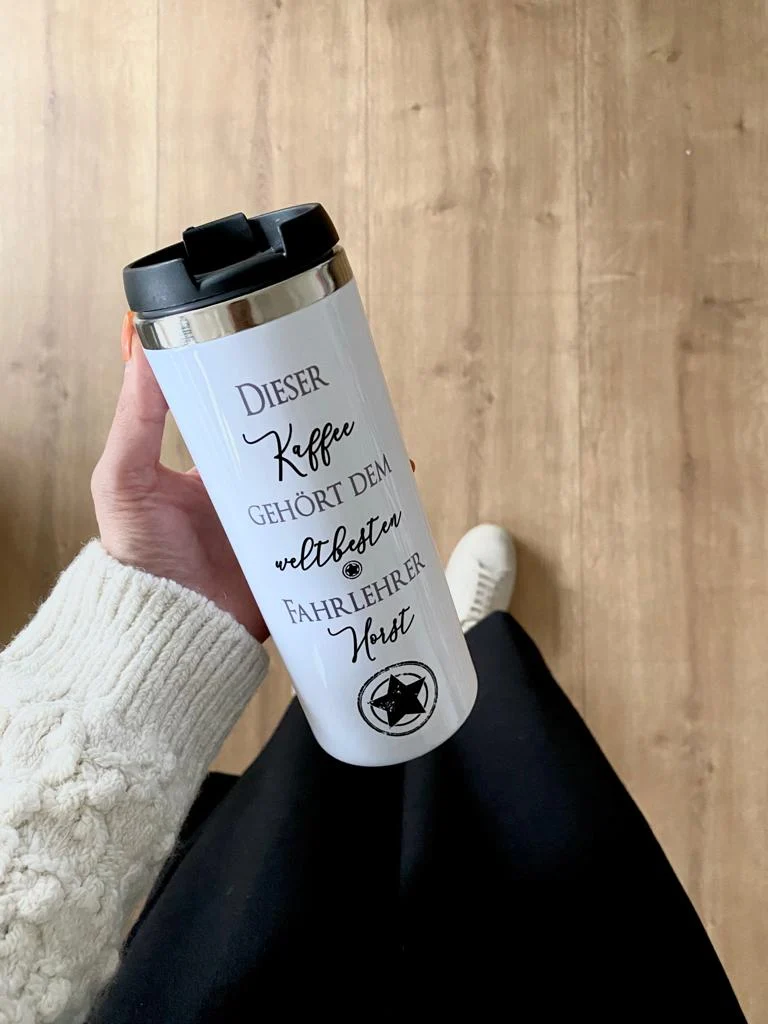 Thermobecher aus Edelstahl mit Namen und Berufsbezeichnung / Hobby für Sie u. Ihn | Personalisiertes Geschenk für Frauen u. Männer | Geschenkidee zum Geburtstag, als Dankeschön, Abschied Kollegin | Kaffeebecher | 2 Motivvarianten