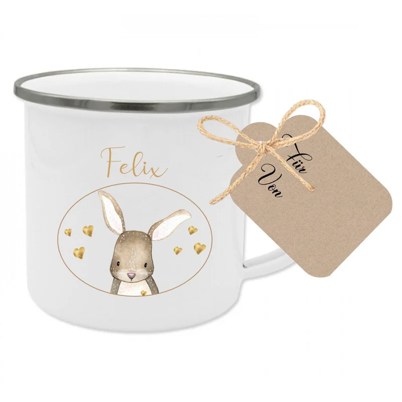 Kindertasse mit Fuchs und Name des Kindes | Perfekte kleine Geschenkidee für Mädchen u. Jungen | inkl. Geschenkanhänger zum Beschriften | 5 Motivvarianten zur Auswahl