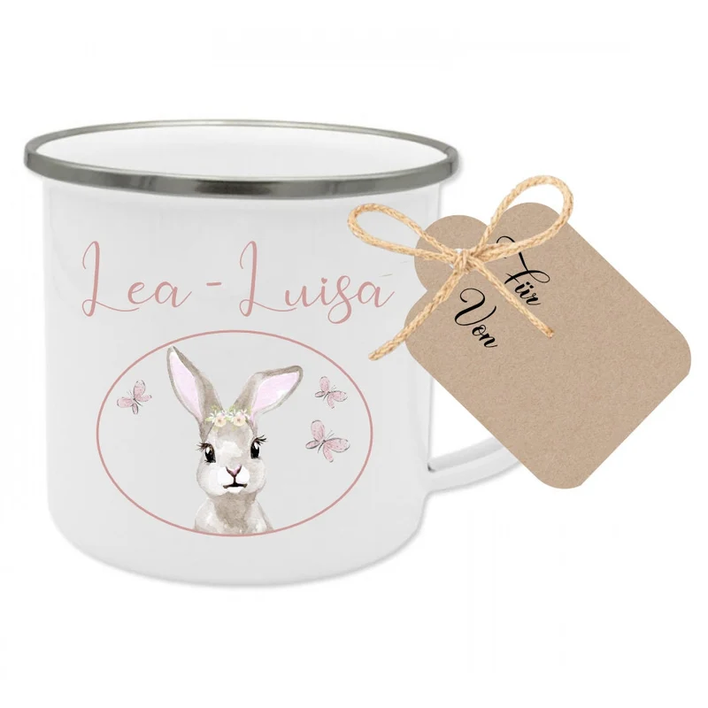 Kindertasse mit Fuchs und Name des Kindes | Perfekte kleine Geschenkidee für Mädchen u. Jungen | inkl. Geschenkanhänger zum Beschriften | 5 Motivvarianten zur Auswahl