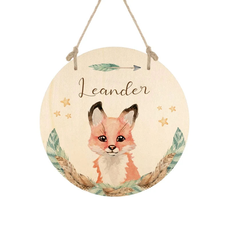 Namensschild "Fuchs" für das Kinderzimmer | Personalisiertes Türschild für Mädchen u. Jungen | 11 weitere Motivvarianten als Geschenk zur Auswahl