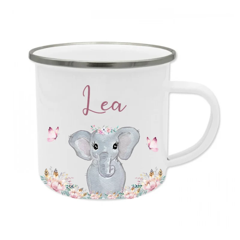 Tolle Waldtier Tasse Eichhörnchen mit Namen des Kindes | Emaille Trinkbecher für Mädchen u. Jungen I Personalisierte Kindertasse als besonderes Geschenk | 7 Motivvarianten zur Auswahl