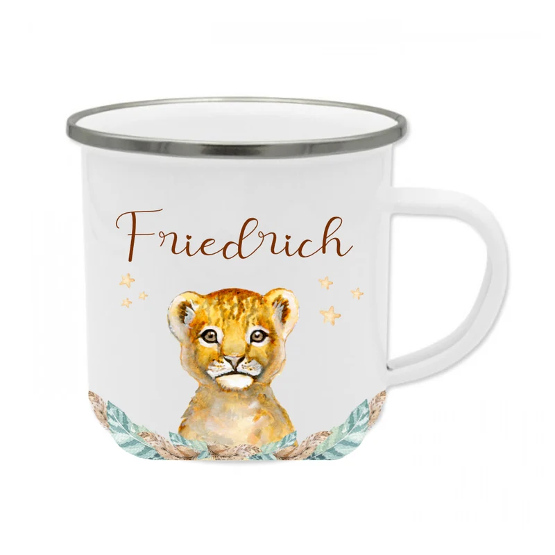 Tolle Waldtier Tasse Eichhörnchen mit Namen des Kindes | Emaille Trinkbecher für Mädchen u. Jungen I Personalisierte Kindertasse als besonderes Geschenk | 7 Motivvarianten zur Auswahl