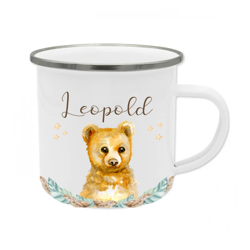 Tolle Waldtier Tasse Eichhörnchen mit Namen des Kindes | Emaille Trinkbecher für Mädchen u. Jungen I Personalisierte Kindertasse als besonderes Geschenk | 7 Motivvarianten zur Auswahl