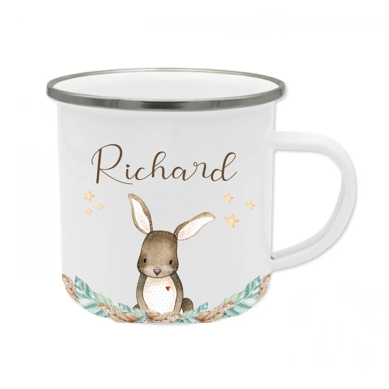 Tasse Löwe mit Namen des Kindes | Emaille Trinkbecher für Mädchen u. Jungen I Personalisierte Kindertasse als besonderes Geschenk | 7 Motivvarianten zur Auswahl