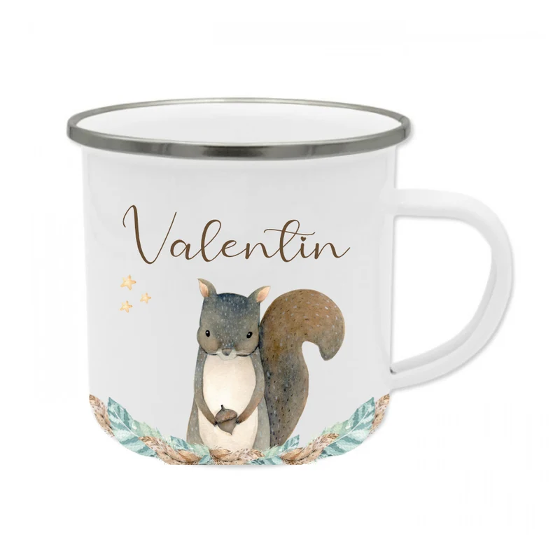 Tasse Löwe mit Namen des Kindes | Emaille Trinkbecher für Mädchen u. Jungen I Personalisierte Kindertasse als besonderes Geschenk | 7 Motivvarianten zur Auswahl