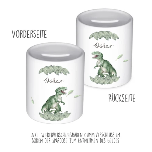 Spardose "Dino" mit Namen für Jungen | Cooles Geschenk für Kinder | Personalisiertes Geldgeschenk u. besondere Geschenkidee | 10 Motive zur Auswahl