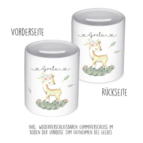 Personalisierte Spardose für Mädchen mit Namen | Schönes Geschenk für Kinder | Niedliches Geldgeschenk u. schöne Geschenkidee | 10 Motive zur Auswahl