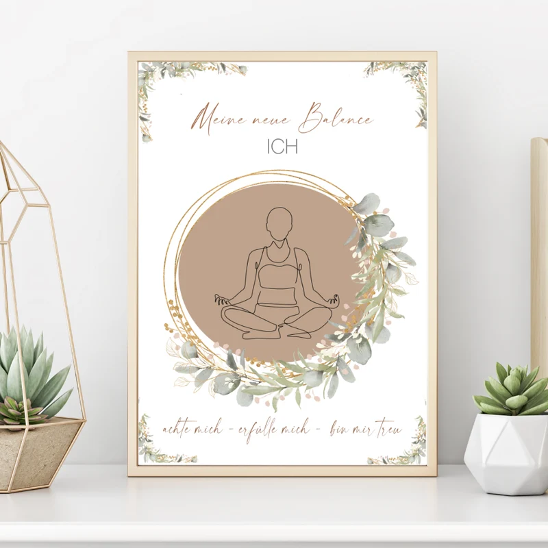 Poster "Meine neue Balance" | Achtsamkeits Geschenk für Frauen zum Ausdrucken | Druckbare Kunst: Selbstfürsorge, Positive Affirmation, Meditation, Yoga