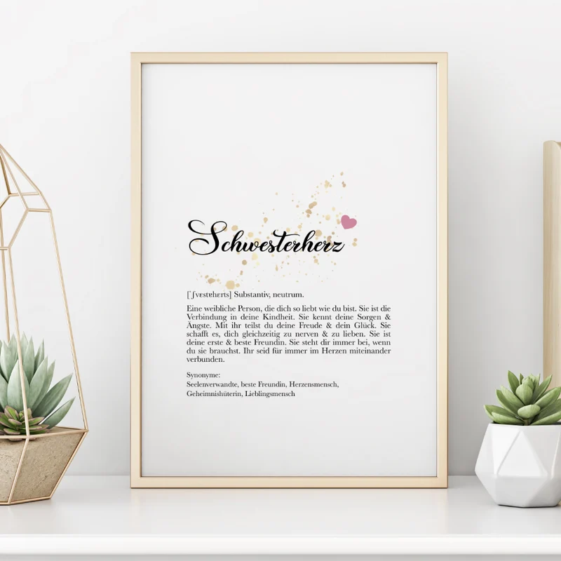 Digitales Poster für die Schwester | Geschenk für dein Schwesterherz mit Definition | zum Ausdrucken