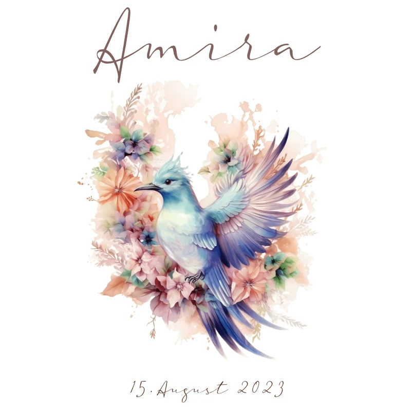 Rosa Stoff Schultüte Vogel Mädchen Name Personalisiert Blumen Boho Vintage Einschulungstüte Zuckertüte 70 cm | Optional mit Füllkissen und Spitzenschutz