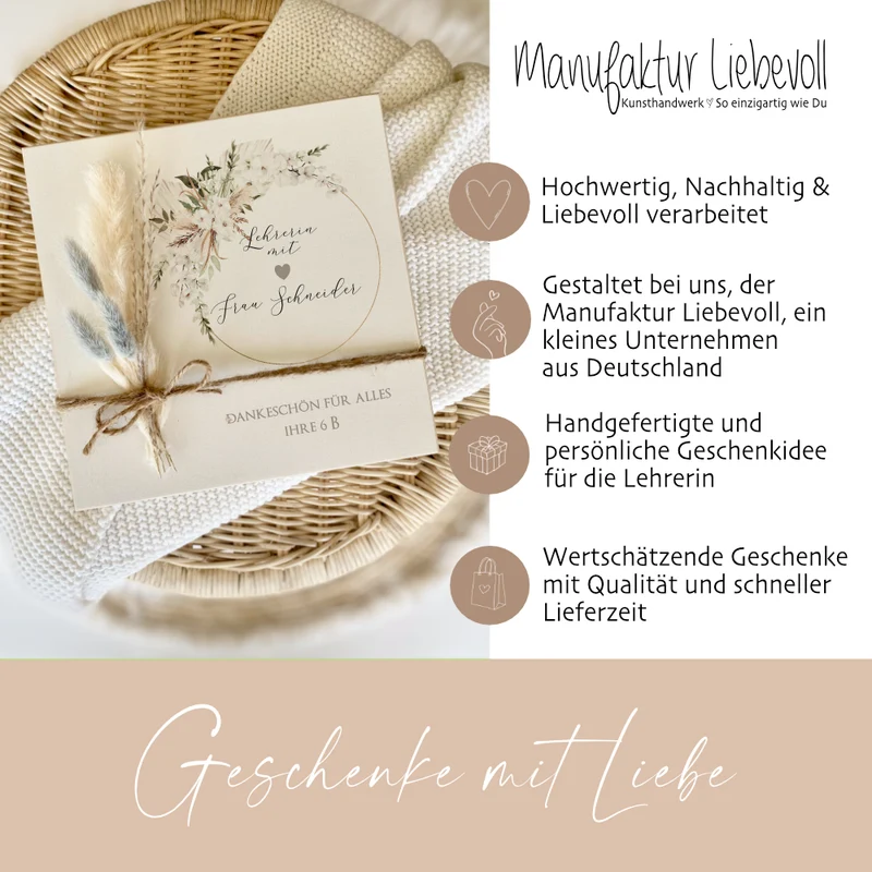 Lehrerin Abschiedsgeschenk | Holzbild mit Spruch & Blumen Dankeschön Geschenk Schule Grundschule Geschenkidee Abschied Danke | Manufaktur Liebevoll