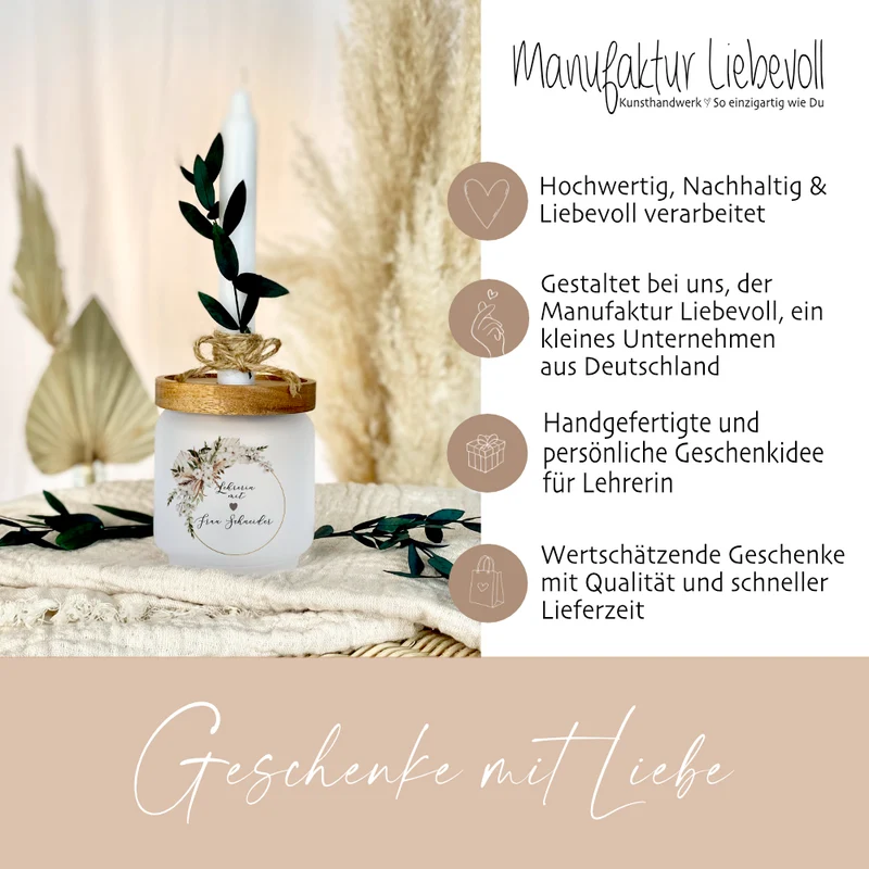 Personalisiertes Glas Geschenk mit Namen für Lehrerin als Abschiedsgeschenk und Dankeschön Abschluss Geschenk Schüler Grundschule Geschenkidee Abschied Danke Geburtstag