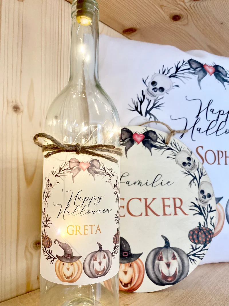 Originelles Türschild aus Holz "Halloween" | Personalisiertes Familienschild für die Tür | Handgefertigte Dekoration für Halloween | 4 Produktvarianten zur Auswahl
