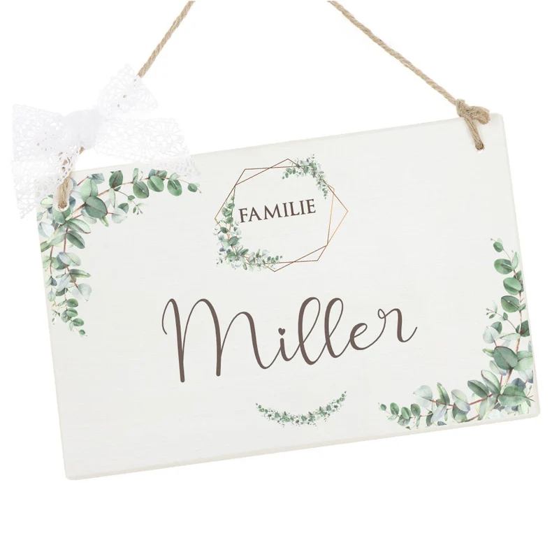 Türschild "Blumen" mit Vornamen u. Familiennamen | Stilvolles Haustürschild aus Holz | Exklusive Geschenkidee | 2 Größen u. 2 Motivvarianten zur Auswahl