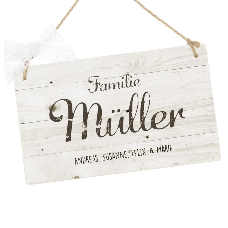 Haustürschild aus Holz mit dem Familiennamen | Handgefertigtes Türschild mit den Vornamen und dem Nachnamen der Familie | 2 Größen zur Auswahl