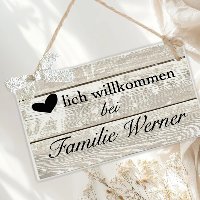 Türschild Familie personalisiertes Türschild "Herzlich Willkommen bei Familie" | Handgefertigtes Haustürschild aus Holz | 2 Größen zur Auswahl
