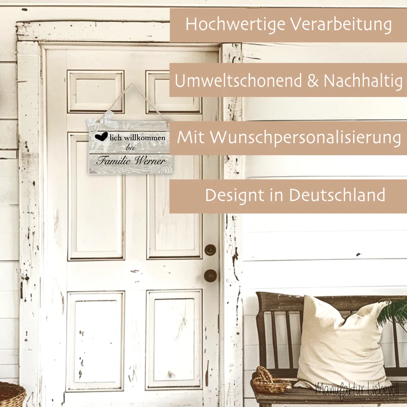 Türschild Familie personalisiertes Türschild "Herzlich Willkommen bei Familie" | Handgefertigtes Haustürschild aus Holz | 2 Größen zur Auswahl