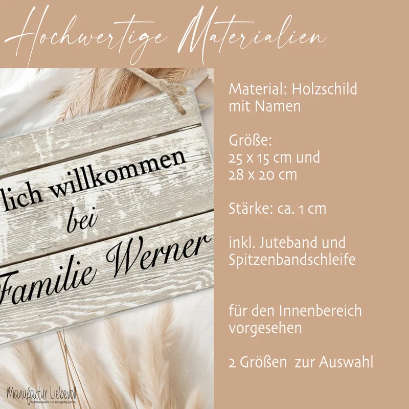 Türschild Familie personalisiertes Türschild "Herzlich Willkommen bei Familie" | Handgefertigtes Haustürschild aus Holz | 2 Größen zur Auswahl