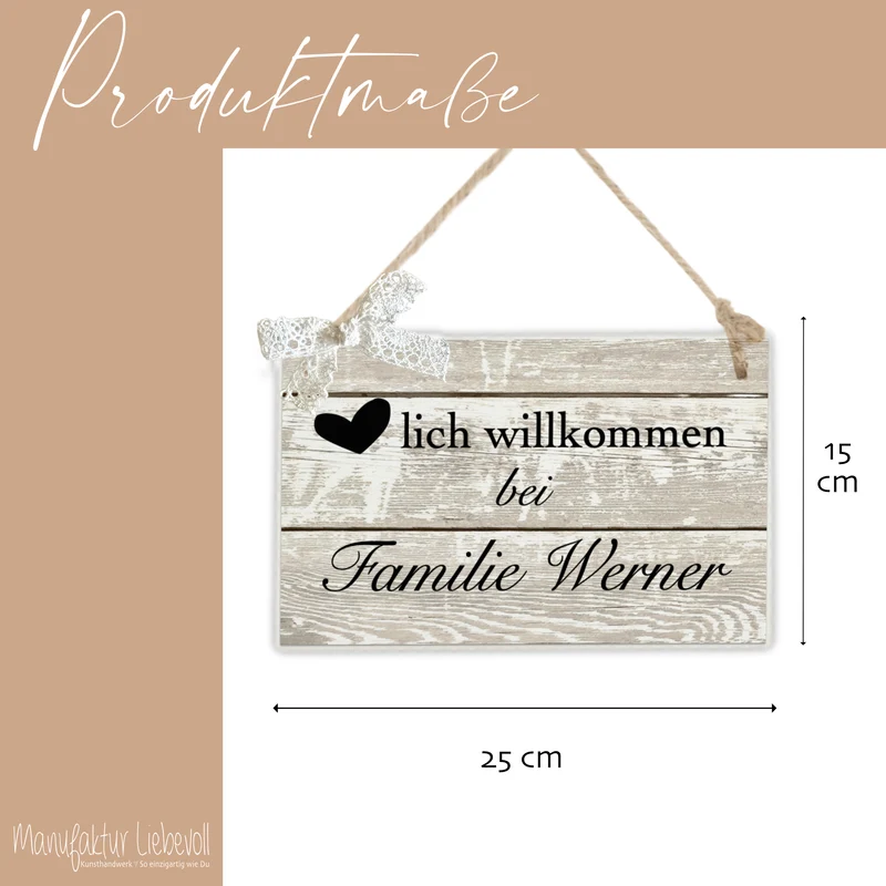 Türschild Familie personalisiertes Türschild "Herzlich Willkommen bei Familie" | Handgefertigtes Haustürschild aus Holz | 2 Größen zur Auswahl