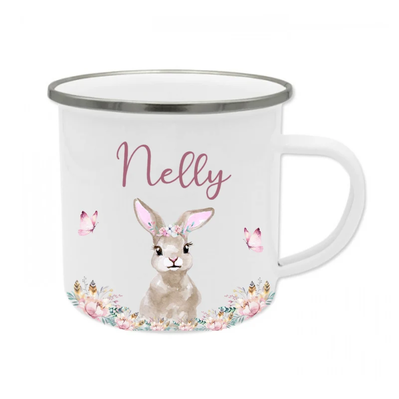 Kindertasse Schaf mit Namen des Kindes | Trinkbecher aus Emaille für Mädchen u. Jungen I Personalisierte Tasse als tolles Geschenk | 4 Motivvarianten zur Auswahl