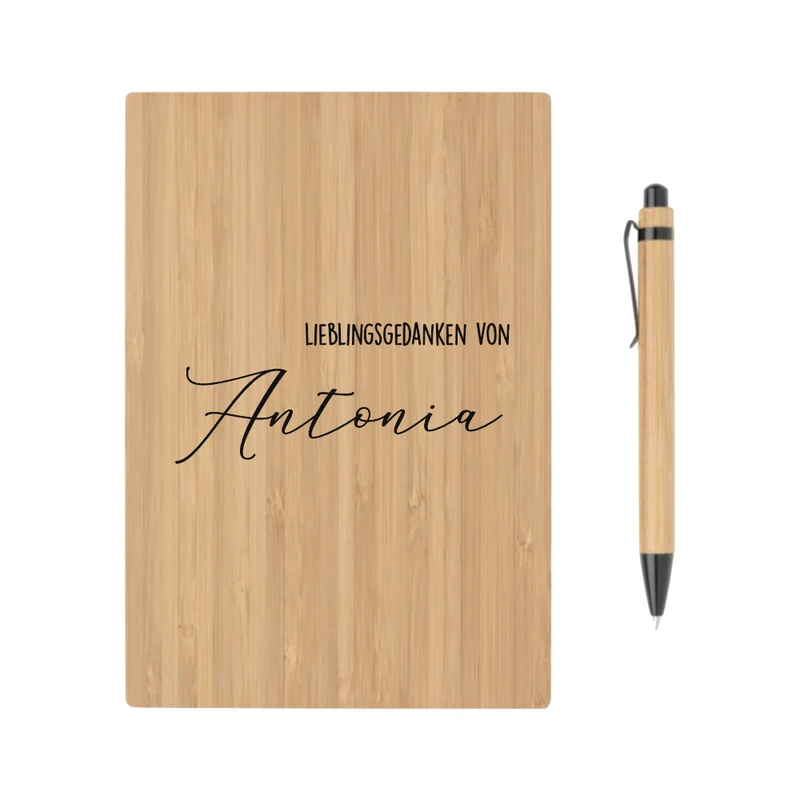 Geschenkset Thermobecher und Notizbuch "Lieblingsmensch - Lieblingsgedanken" mit Namen für Sie u. Ihn | Personalisiertes Geschenk für Frauen u. Männer | Geschenkidee zum Geburtstag, als Dankeschön