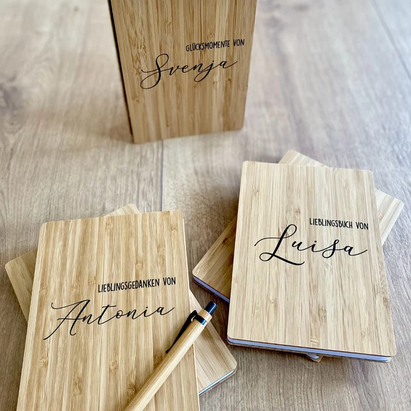 Personalisiertes Notizbuch mit Namen und Wunschtext | Persönliche nachhaltige Geschenkidee für Sie u. Ihn