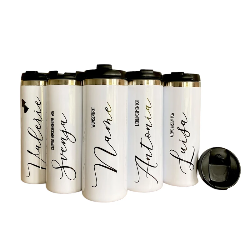 Thermobecher aus Edelstahl mit Namen u. Wunschtext für Sie u. Ihn | Personalisiertes Geschenk für Frauen u. Männer | Geschenkidee zum Geburtstag, als Dankeschön | Kaffeebecher für die beste Freundin | 5 Motivvarianten