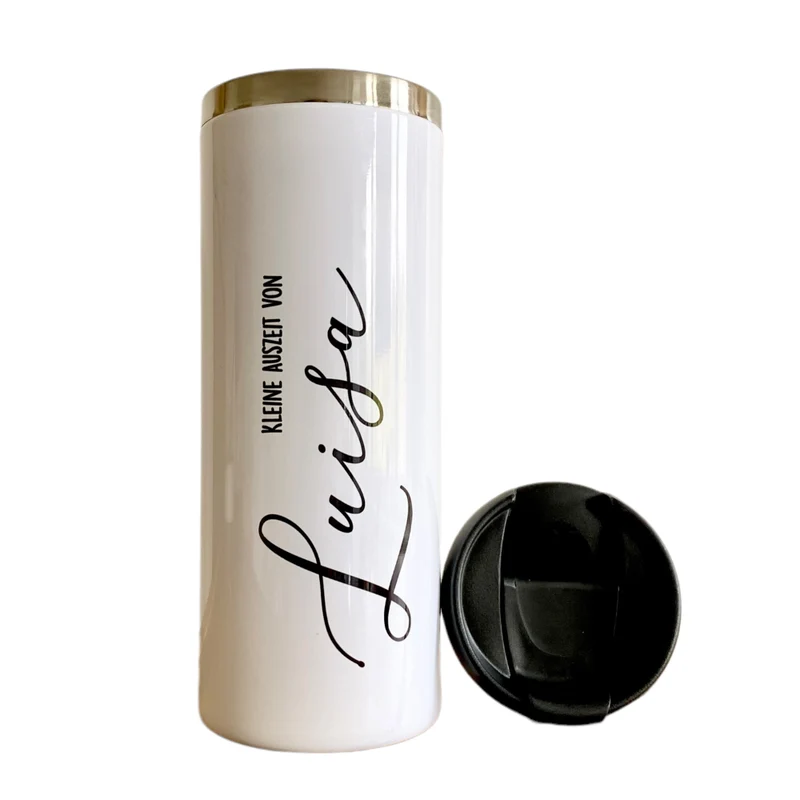 Thermobecher aus Edelstahl mit Namen u. Wunschtext für Sie u. Ihn | Personalisiertes Geschenk für Frauen u. Männer | Geschenkidee zum Geburtstag, als Dankeschön | Kaffeebecher für die beste Freundin | 5 Motivvarianten