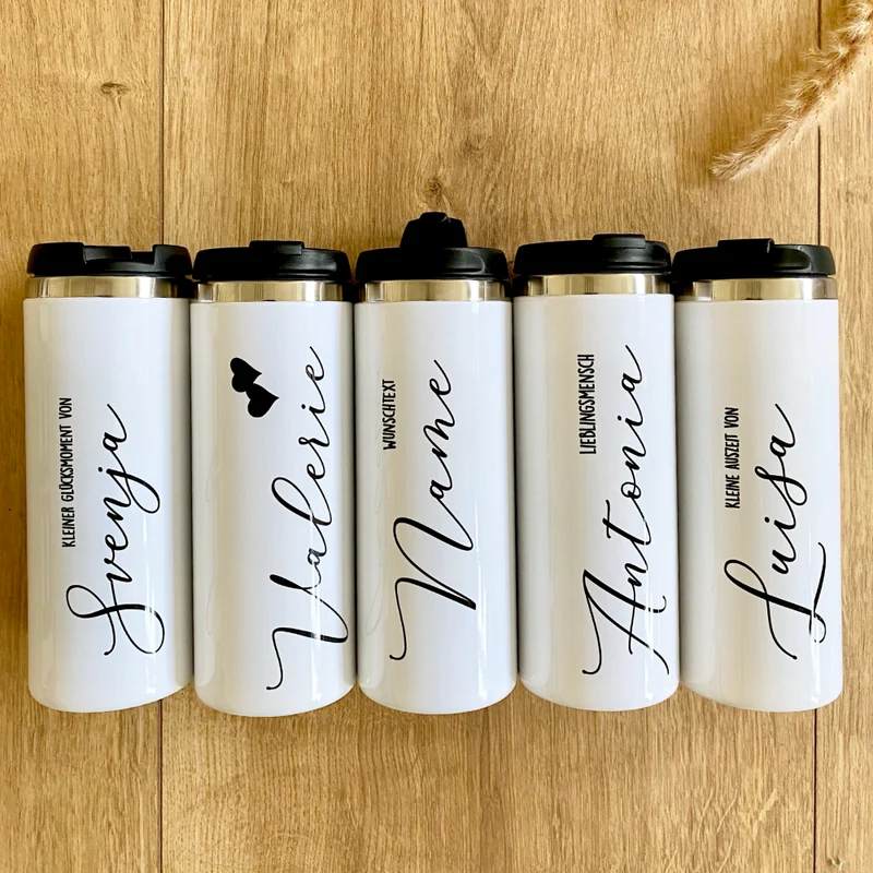 Thermobecher aus Edelstahl mit Namen u. Wunschtext für Sie u. Ihn | Personalisiertes Geschenk für Frauen u. Männer | Geschenkidee zum Geburtstag, als Dankeschön | Kaffeebecher für die beste Freundin | 5 Motivvarianten