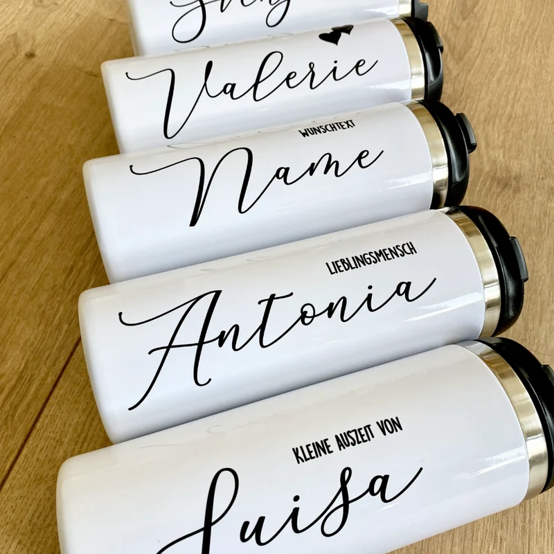 Thermobecher aus Edelstahl mit Namen u. Wunschtext für Sie u. Ihn | Personalisiertes Geschenk für Frauen u. Männer | Geschenkidee zum Geburtstag, als Dankeschön | Kaffeebecher für die beste Freundin | 5 Motivvarianten
