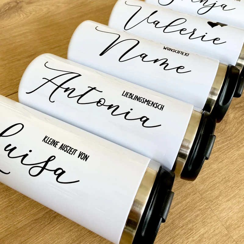 Thermobecher aus Edelstahl mit Namen u. Wunschtext für Sie u. Ihn | Personalisiertes Geschenk für Frauen u. Männer | Geschenkidee zum Geburtstag, als Dankeschön | Kaffeebecher für die beste Freundin | 5 Motivvarianten