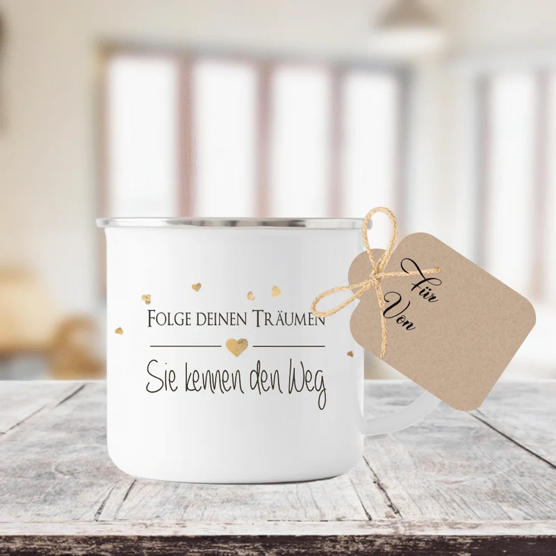 Tasse mit Spruch "Folge deinen Träumen" | Besonderes Geschenk und persönliche Geschenkidee | Tassengeschenk inkl. Geschenkanhänger