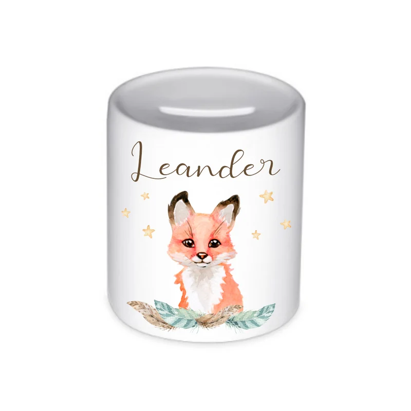 Tiermotiv Spardose Rehkitz mit Namen für Kinder | Personalisiertes Geschenk für Mädchen | Originelles Geldgeschenk u. handgefertigte Geschenkidee | 11 Motive zur Auswahl