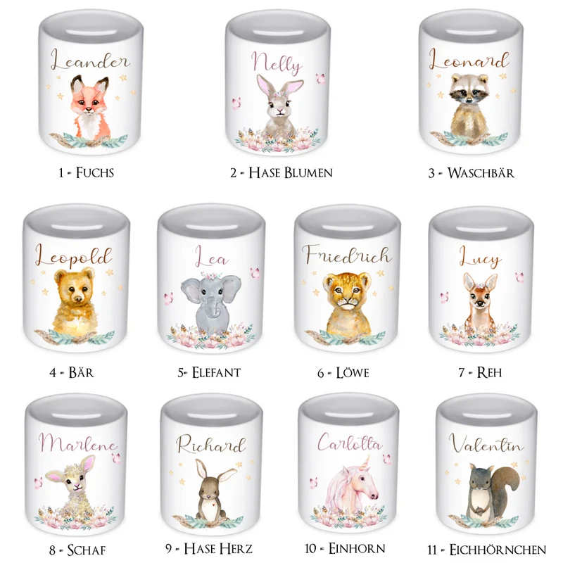 Kinder Spardose Löwe mit Namen für Kinder | Personalisiertes Geschenk für Mädchen u. Jungen | Originelles Geldgeschenk u. handgefertigte Geschenkidee | 11 Motive zur Auswahl