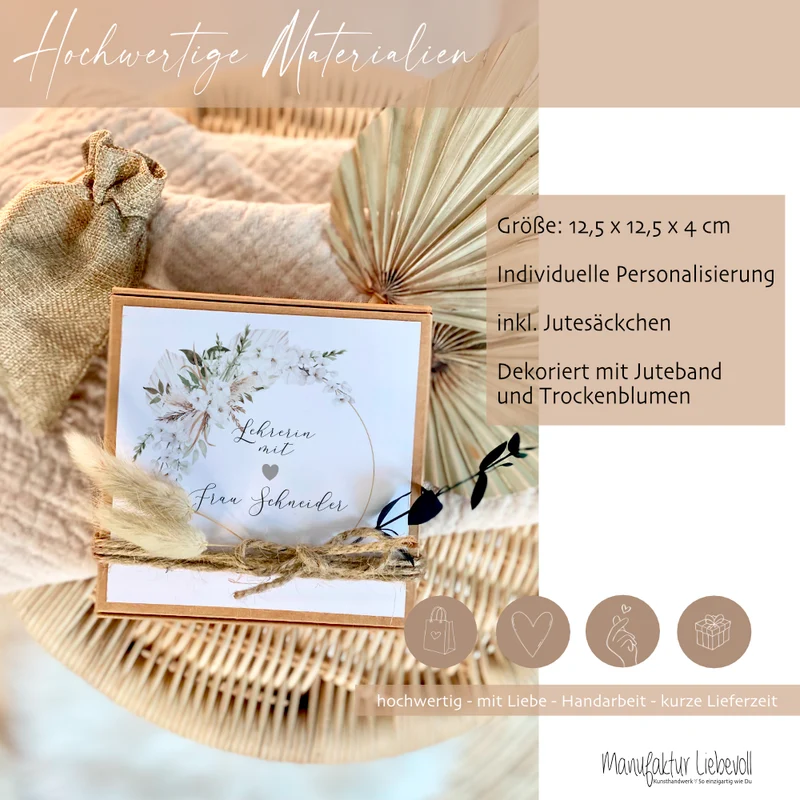 Personalisierte Geschenkbox Lehrerin Geschenk Spruch Blumen Dankeschön Abschluss Geschenk Schüler Grundschule Geschenkidee Abschied Danke Geburtstag Schule