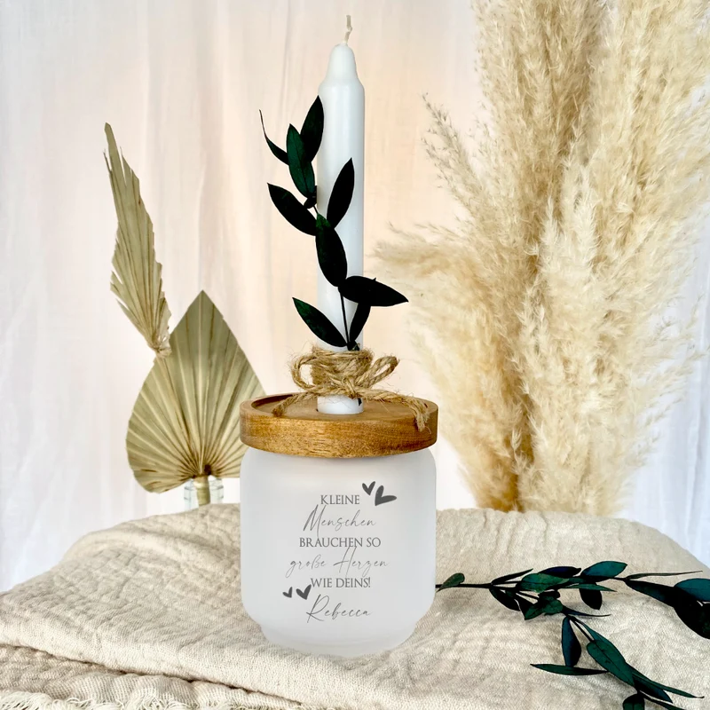 Personalisiertes Glas Geschenk mit Namen für Erzieherin als Abschiedsgeschenk und Dankeschön von Kita Kindern