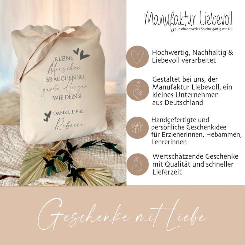 Personalisierter Stoffbeutel für Erzieherinnen, Hebammen, Lehrerinnen | Stofftasche als Dankeschön, zum Abschied