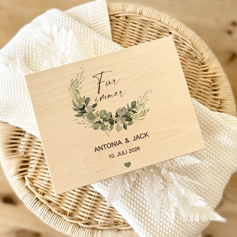 Personalisierte Erinnerungskiste zur Hochzeit "Für immer", Holzbox, Hochzeitsgeschenk