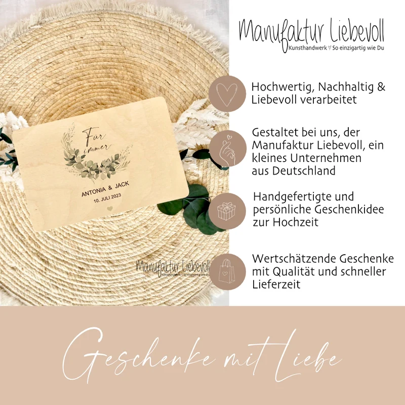 Personalisierte Erinnerungskiste zur Hochzeit "Für immer", Holzbox, Hochzeitsgeschenk
