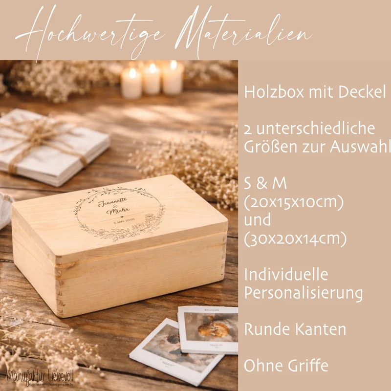Personalisierte Erinnerungskiste zur Hochzeit, Holzbox als Geschenk für das Brautpaar, Hochzeitsgeschenk
