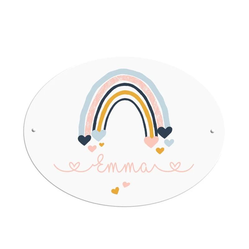 Namensschild "Regenbogen" für die Kinderzimmertür | Schild für Jungen u. Mädchen | Personalisiert mit dem Namen des Kindes | 2 Farbvarianten zur Auswahl