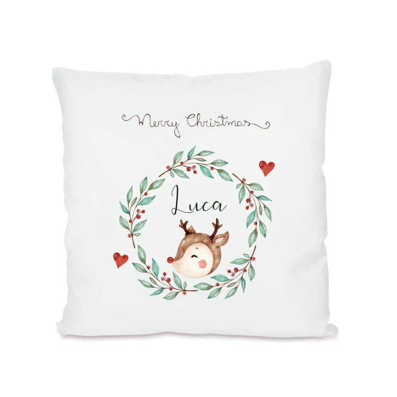 Kissen für Kinder "Merry Christmas" mit Namen und Rentier | Niedliche Geschenkidee für Mädchen und Jungen zu Weihnachten | 4 Produktvarianten zur Auswahl