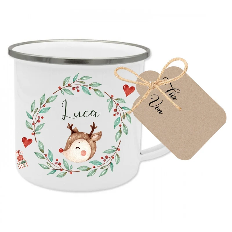 Weihnachtliches Namensschild für Kinder mit einem Rentier | Personalisiertes Holzschild für Mädchen u. Jungen zu Weihnachten | Tolle Weihnachtsdekoration für das Kinderzimmer